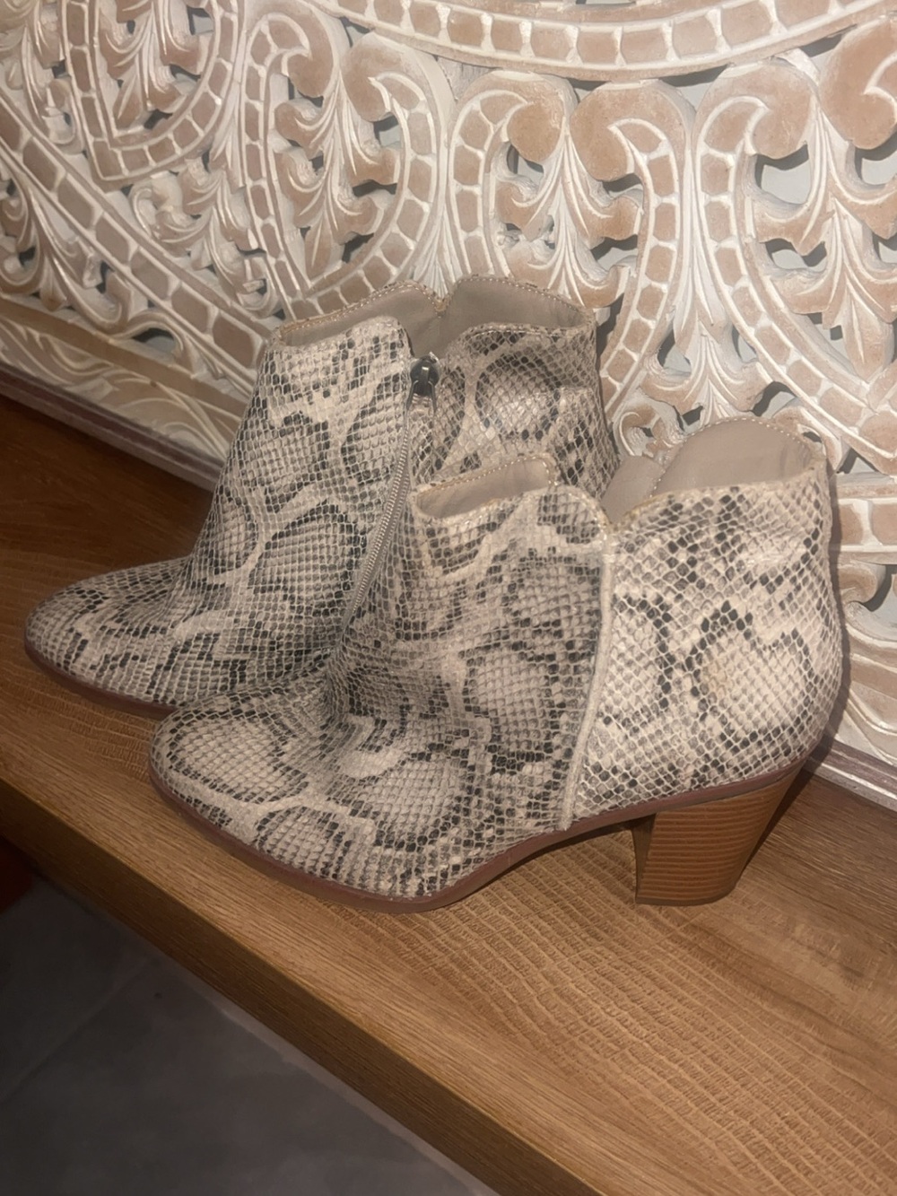Maurices Beige Snake-Print Ankle Boots